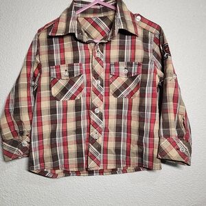 Plaid Kids Shirt - Red and Brown